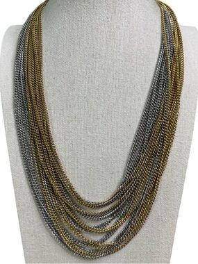 Multi-Chain Necklace Gold and Silver Layered Vintage 70’s 25 Inch